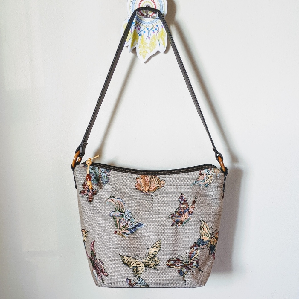 Butterfly Tapestry Hobo Tote Shoulder Bag w/ Beads